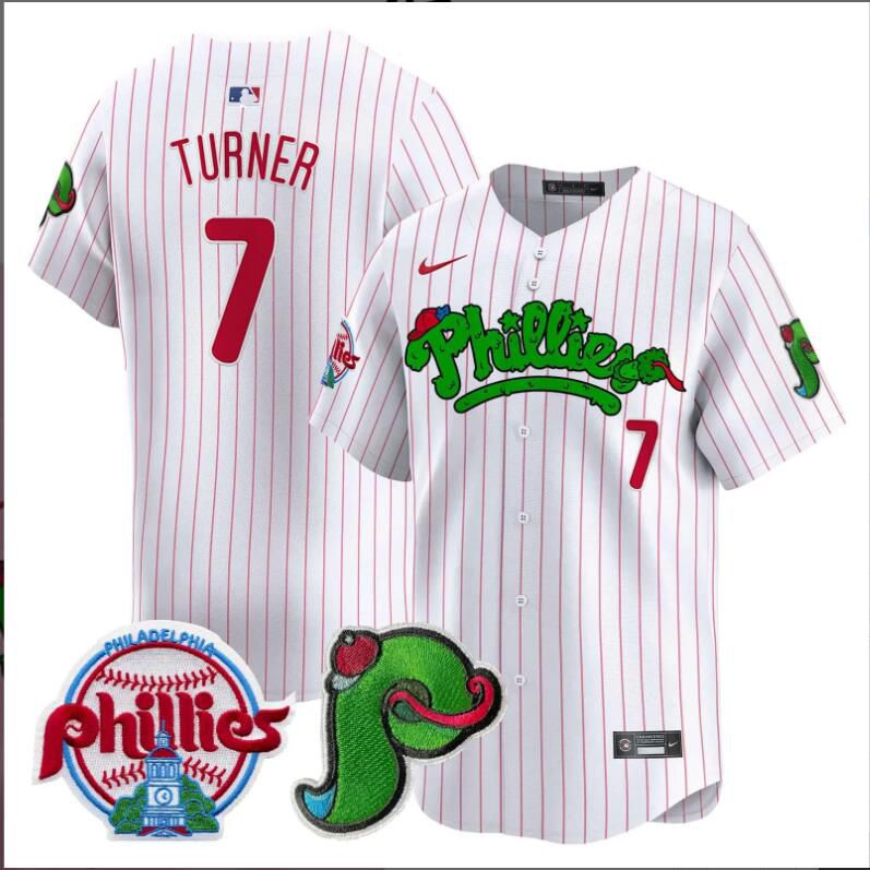 Men Philadelphia Phillies #7 Turner white with red strips Limited 2024 MLB Nike jersey